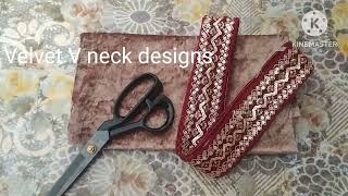 Velvet v neck disign velvet neck with lace easy neck tutorial [upl. by Lamaaj]