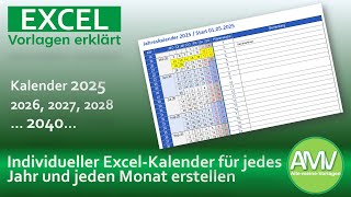 Universell einstellbare ExcelKalendervorlage für 2025 und jedes weitere Jahr [upl. by Nylakcaj]