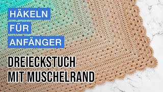 Dreieckstuch mit Muschelrand häkeln  schönes Anfängerprojekt [upl. by Nnarefinnej]