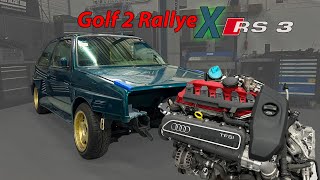 Golf 2 Rallye X RS3 Build FITTING THE ENGINE [upl. by Aicenad]