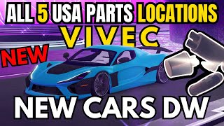 UPDATE ALL 5 USA PARTS LOCATIONS  DRIVE WORLD  VIVEC NEW CAR ROBLOX DRIVE WORLD PARTS [upl. by Elyak]