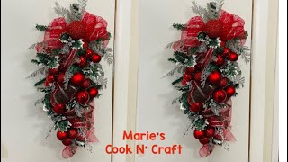 DIY Red and Silver Christmas Teardrop SwagChristmas Wall Decoration [upl. by Eyar981]