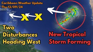 New Tropical Storm Forming Two Disturbances Near the Caribbean • 120924 [upl. by Asillam461]