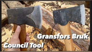 Council Tool Jersey v Gransfors Bruk American Felling Axe Hewing Southern Yellow Pine [upl. by Yrreiht]