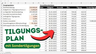 Excel Annuitätendarlehen  Tilgungsplan Zinsen amp Sondertilgungen berechnen Darlehensrechner [upl. by Odlaner]