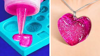 HOW TO LOOK COOL WITH HANDMADE JEWELRY  Colorful Resin And Glue Gun DIY Crafts [upl. by Naerol]