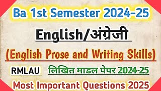 BA 1st Semester English  ba first year 1st semester English question paper 202425 solved paper [upl. by Pincas537]