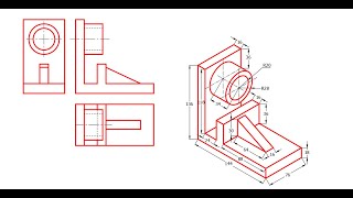 Orthographic Projection ex 3 using AutoCAD object snap offset circle by SAAD SHAHIN [upl. by Billy]