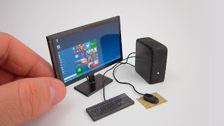 DIY Realistic Miniature Desktop PC with LED Widescreen Monitor  DollHouse  No Polymer Clay [upl. by Clayborne]