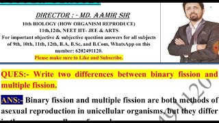 Write two differences between binary fission and multiple fission [upl. by Shuping679]