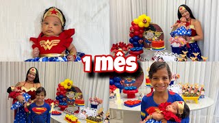 MÊSVERSÁRIO DE 01 MÊS DA BABY LAURA  Tema Mulher maravilha ❤️💙 [upl. by Kuo]