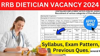 Government Dietician Vacancy 2024  RRB Dietician Vacancy Syllabus dietician rrb [upl. by Cut]