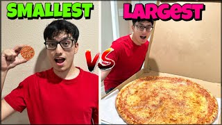 Eating the Worlds Biggest VS Worlds Smallest Pizza [upl. by Eerrehs]