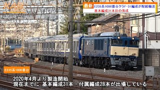 【基本編成31本目の落成】E235系1000番台クラF31編成がJTREC新津出場配給輸送2023年11月16日ニュース [upl. by Sivat]