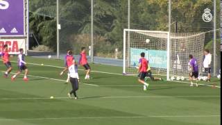 Incredible James Rodríguez nutmeg and goal in training [upl. by Aihsemaj395]