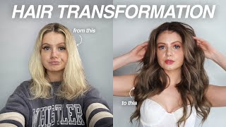 EXTREME PLATINUM BLONDE TO BRUNETTE HAIR TRANSFORMATION i cant believe i did this [upl. by Ellehcit]