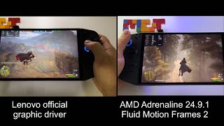 Lenovo Legion Go Official graphic driver vs AMD Fluid Motion Frames 2 AFMF2 [upl. by Ennaxor]