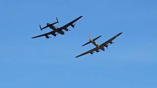 Heavy Bomber Formation B17 amp Lancaster At Duxford Battle Of Britain Airshow [upl. by Zachar]