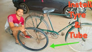 How to install tyre and tube in Atlas cycleAtlas cycle me tyre and tube kaise lagaye [upl. by Vizzone]