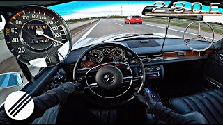 1973 MercedesBenz 280 E 8 W114 TOP SPEED DRIVE ON GERMAN AUTOBAHN🏎 [upl. by Eikcaj]