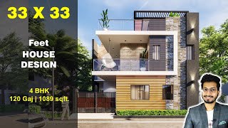 33x33 House Design 3D  120 Gaj  1089 sqft  3333 house design  10X10 Meter  DV Studio [upl. by Amersham]