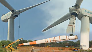 How to Blade Fitting in Largest Wind Turbine  Good Tools and Human Working skills [upl. by Emiline]