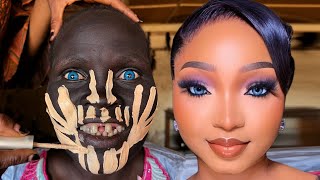 Unbelievable 😱💄🔥 Nigerian Bridal Makeup And Gele Transformation 👆 Makeup Tutorial 😳💉✂️ [upl. by Namrej224]