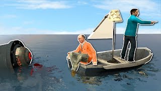 BUILDING A BOAT AGAINST ROBOT SHARK  Garrys Mod Gameplay  Gmod Sandbox Boat Building [upl. by Eltsirc846]