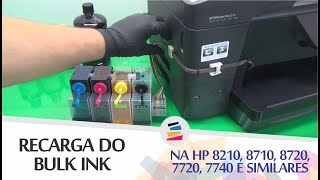 Tutorial  Recarga do Bulk Ink nas HP 7720 7740 8210 8710 8720 e Similares  SULINK [upl. by Oirazan]