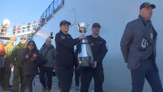 Grey Cup trophy makes its grand entrance into Hamilton [upl. by Arihat]