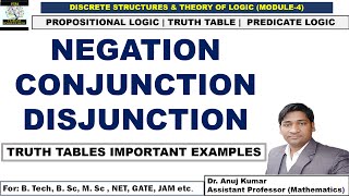 Conjunction Disjunction Negation  Conjunction Truth Table  Disjunction Truth Table  Based Example [upl. by Dnartreb]