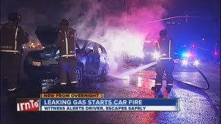 Leaking gas starts car fire [upl. by Mathilda]