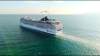 DJI Mini 4 Pro Chasing MSC Orchestra Cruise Ship From Malaga Beach Ship Info and Incidents 4K [upl. by Naryb]