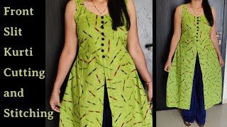 Front Slit Kurti Cutting and Stitching  Detailed tutorial [upl. by Brantley526]