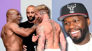 50 Cent Reacts To Mike Tyson Slapping Jake Paul in The Face After Stepping On His Foot [upl. by Eimmat]