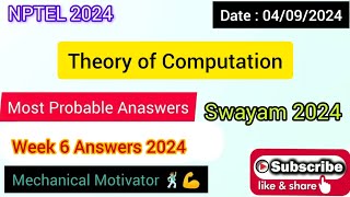 Theory of Computation WEEK 6 Quiz  Assignment 6 Solution  NPTEL  SWAYAM 2024 [upl. by Ecydnarb]