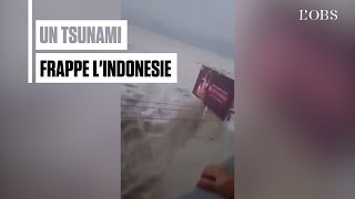 Indonésie  un tsunami frappe lîle de Sulawesi [upl. by Elleinwad]