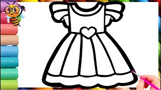 How to draw cute dress for children  Simple Dress Drawing PaintingColoring for Kids [upl. by Refeinnej173]