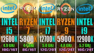 INTEL i5 12600K vs RYZEN 7 5800X vs INTEL i7 12700K vs RYZEN 9 5900X vs INTEL i9 12900K [upl. by Dorrahs]