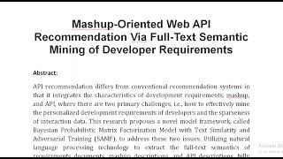 Mashup Oriented Web API Recommendation Via Full Text Semantic Mining of Developer Requirements [upl. by Macdougall635]