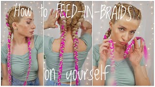 How to FEED IN BRAIDS on Yourself ❤️ KANEKALON BRAIDS [upl. by Zorana]