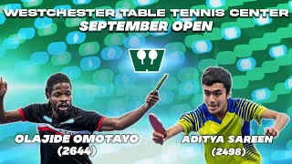 Olajide Omotayo Vs Aditya Sareen Westchester Table Tennis Center September 2022 Open Semifinals 4K [upl. by Halludba]