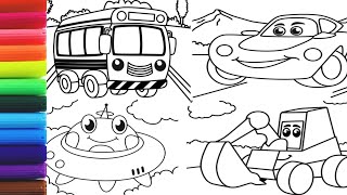 Transport Drawing Painting and Coloring for kids Toddler Kids Art Easy coloring [upl. by Marvella]