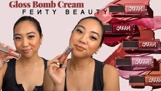 FENTY BEAUTY GLOSS BOMB CREAM COLOR DRIP LIP CREAM  FULL COLLECTION SWATCHES  MEDIUM SKINTONE [upl. by Idette]