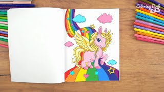 How to Color a Flying Unicorn and a Rainbow  Drawing And Coloring for Kids  Coloring Book [upl. by Thun]