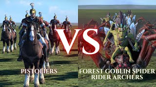 WARHAMMER III Total War  Pistoliers VS Forest Goblin Spider Rider Archers [upl. by Sellihca]