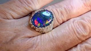 m17058 big Australian opal solid sterling silver 14k white gold 14k yellow gold ring [upl. by Pail]