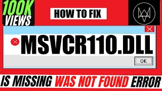 ✓✓✓ How To Fix MSVCR110dll is Missing from computer Error ❌ Windows 10117 💻 3264 bit [upl. by Kcered]