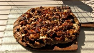 SmokingPitcom  Cajun Seafood Pizza Recipe cooked on the Scottsdale over a Peach wood fire [upl. by Kobe]