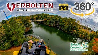 VR 360 5K Verbolten Roller Coaster On Ride Front and Back POV Busch Gardens Williamsburg 2021 10 24 [upl. by Gally]